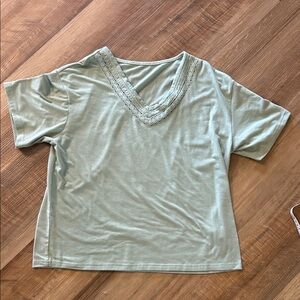 SHEIN Mint Short Sleeve Lace Tee